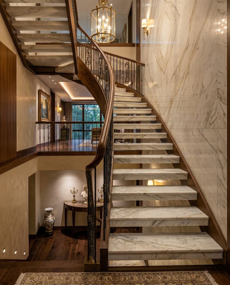 Escaleras de mármol con revestimiento de pared